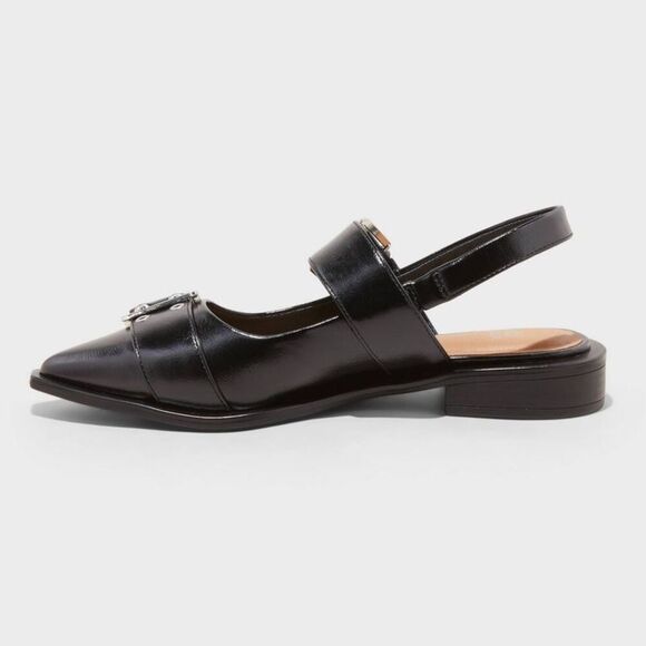 Open Box - Wild Fable - Women's Peyton Double Buckle Slingback Flats with  Black - Picture 2 of 3